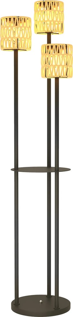 Outsunny Stojąca Lampa Solarna Rattan z Czujnikiem Światła 3 Światła w stylu Boho IP44 Ø37 x 144H cm