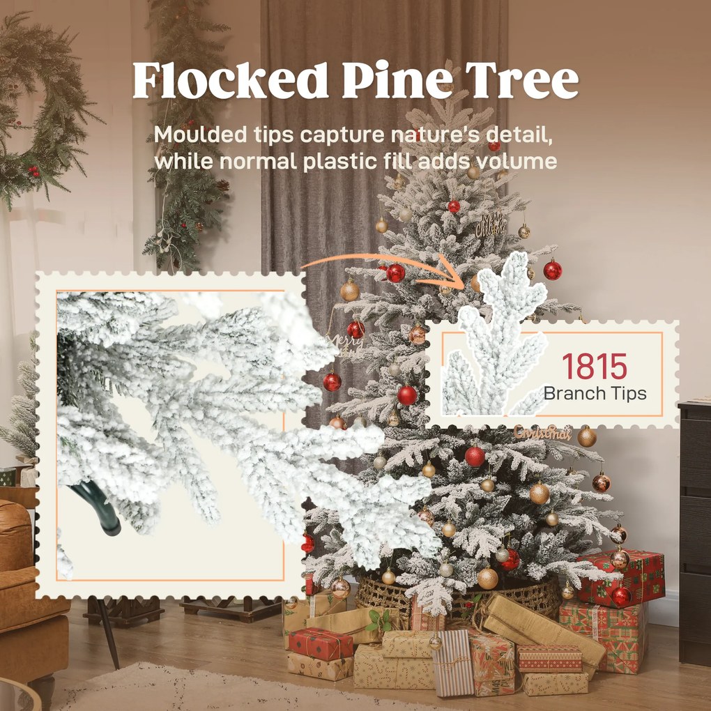 HOMCOM Sztuczna choinka 180 cm z efektem śniegu, 1815 gałązek, ze składanym metalowym stojakiem | Aosom PL