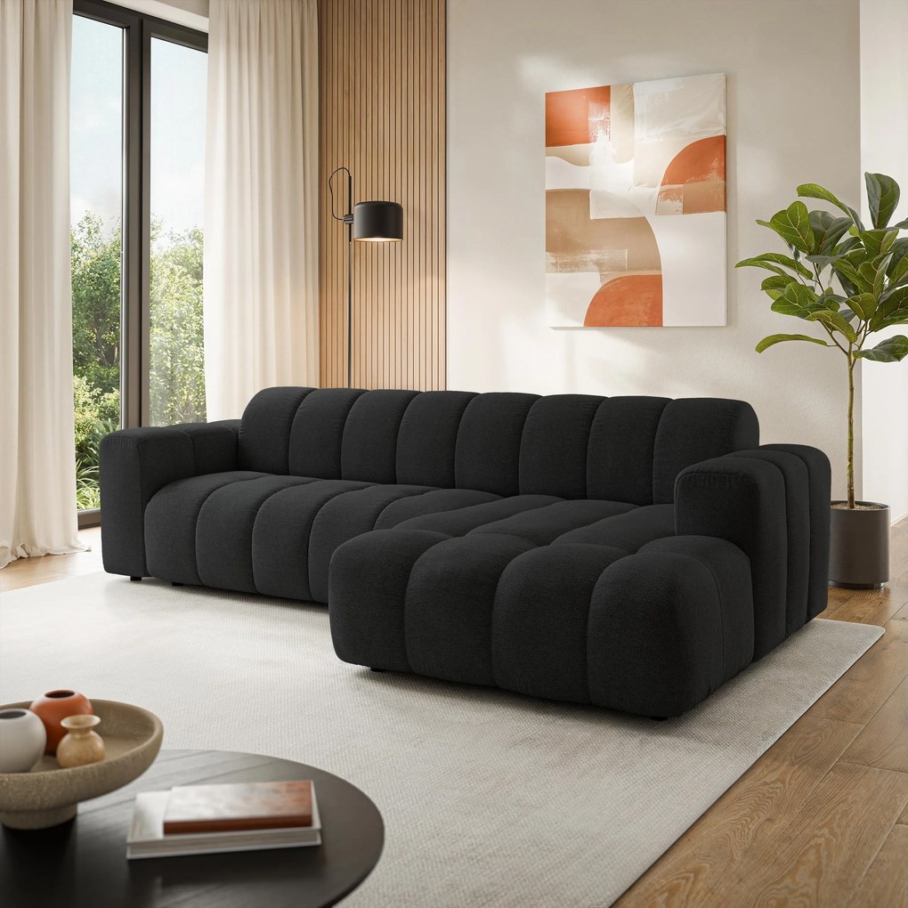 Masseno Narożnik SETIA Prawostronny L-Kształtny, Nowoczesna Sofa narożna, Tkanina Strukturalna - Czarny, ARAGON 99