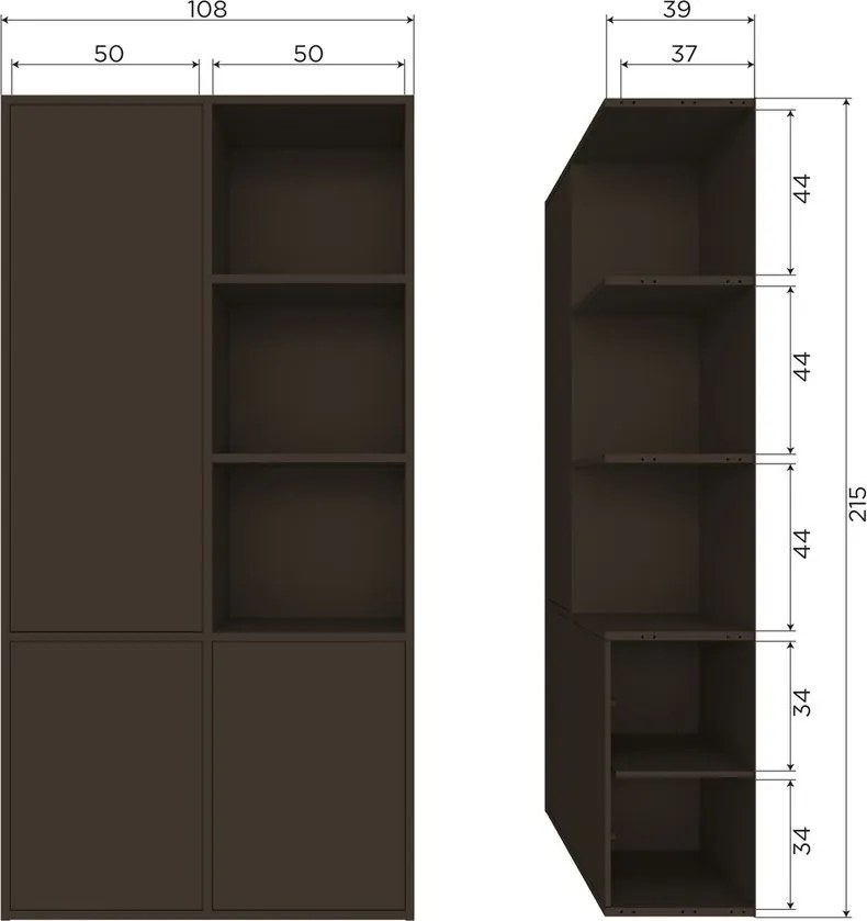 Ciemnobrązowa szafka modułowa z litego drewna sosnowego 108x215 cm Meggy – WOOOD