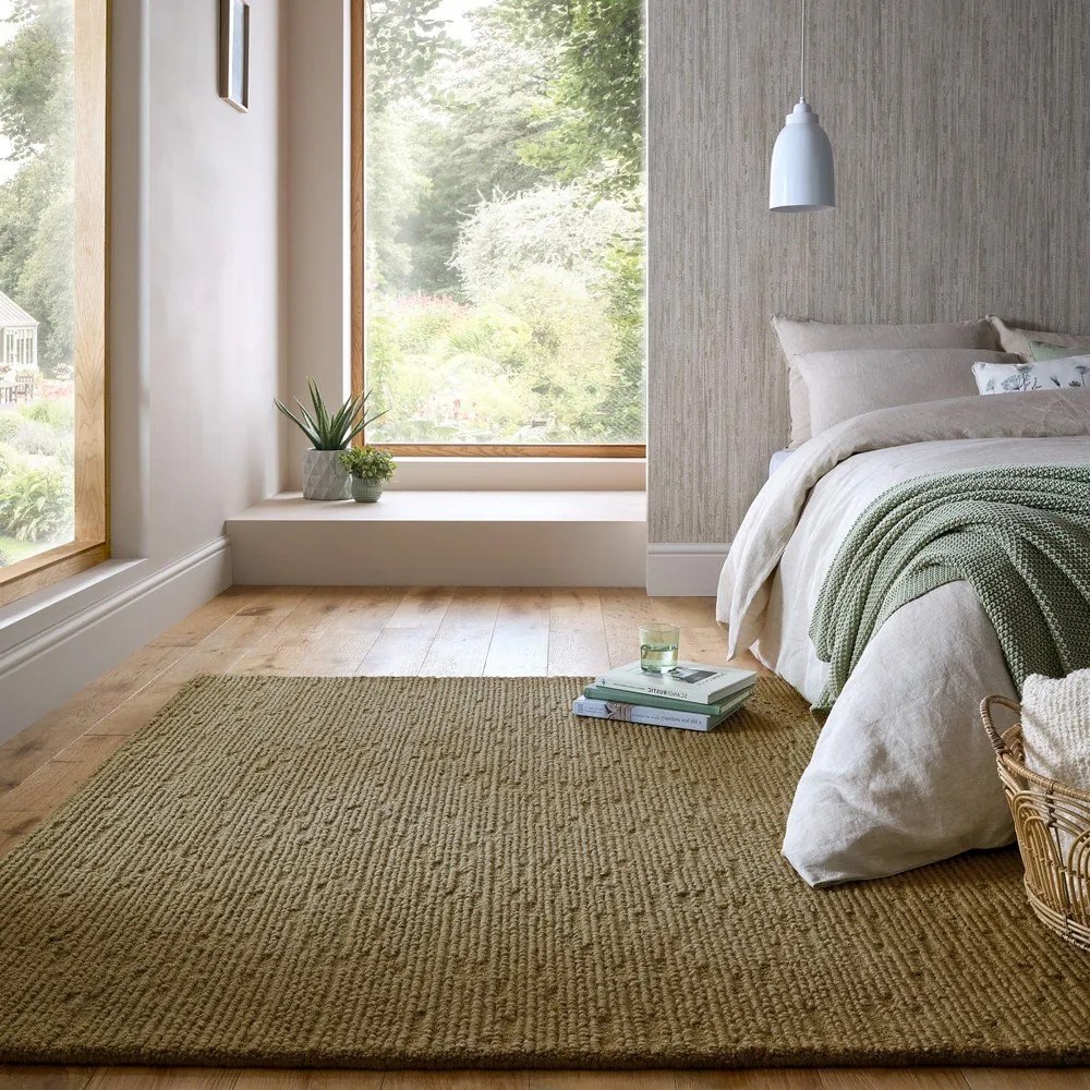 Wełniany dywan tkany ręcznie w kolorze khaki 200x290 cm Harris Boucle – Flair Rugs