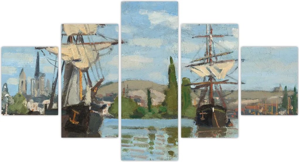 Obraz - Claude Monet, Ships Riding on the Seine at Rouen, reprodukcje (125x70 cm)