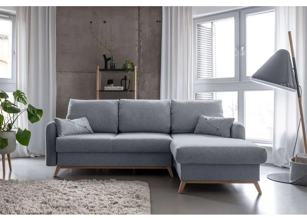 Jasnoszary narożnik rozkładany Miuform Scandic Lagom, prawostronny