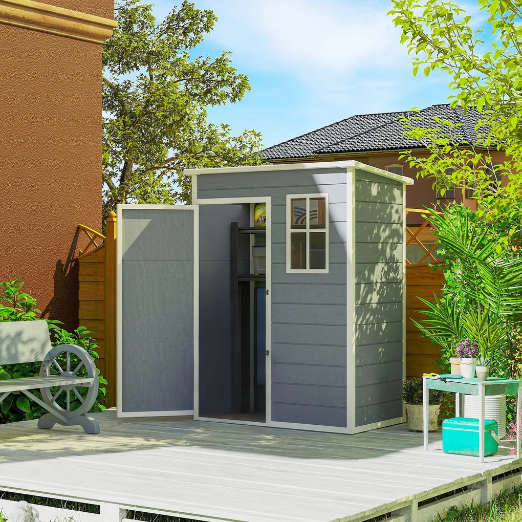 Outsunny Szopa na narzędzia z tworzywa sztucznego 1,14m² 151 x 92 x 193cm Szopka z dachem pochyłym Okno Szary