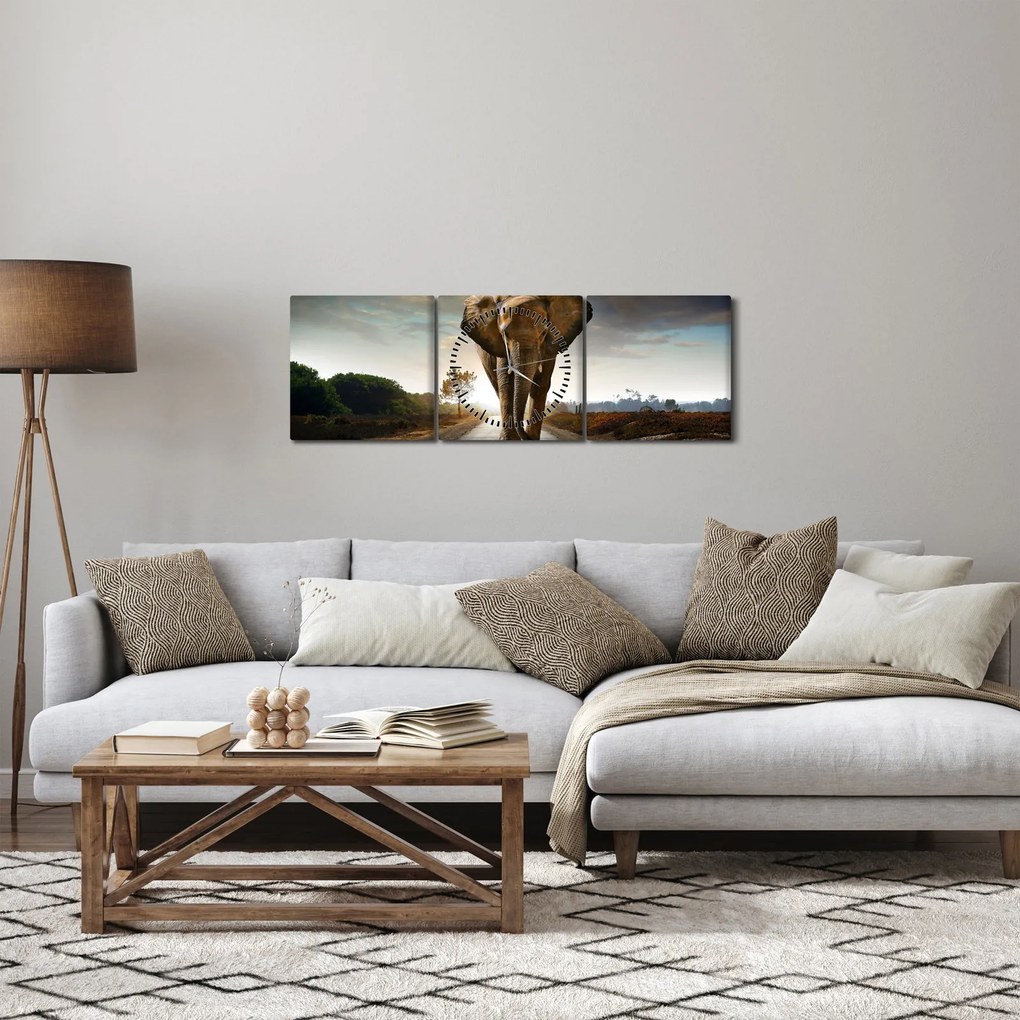 Obraz słonia (z zegarem) (90x30 cm)