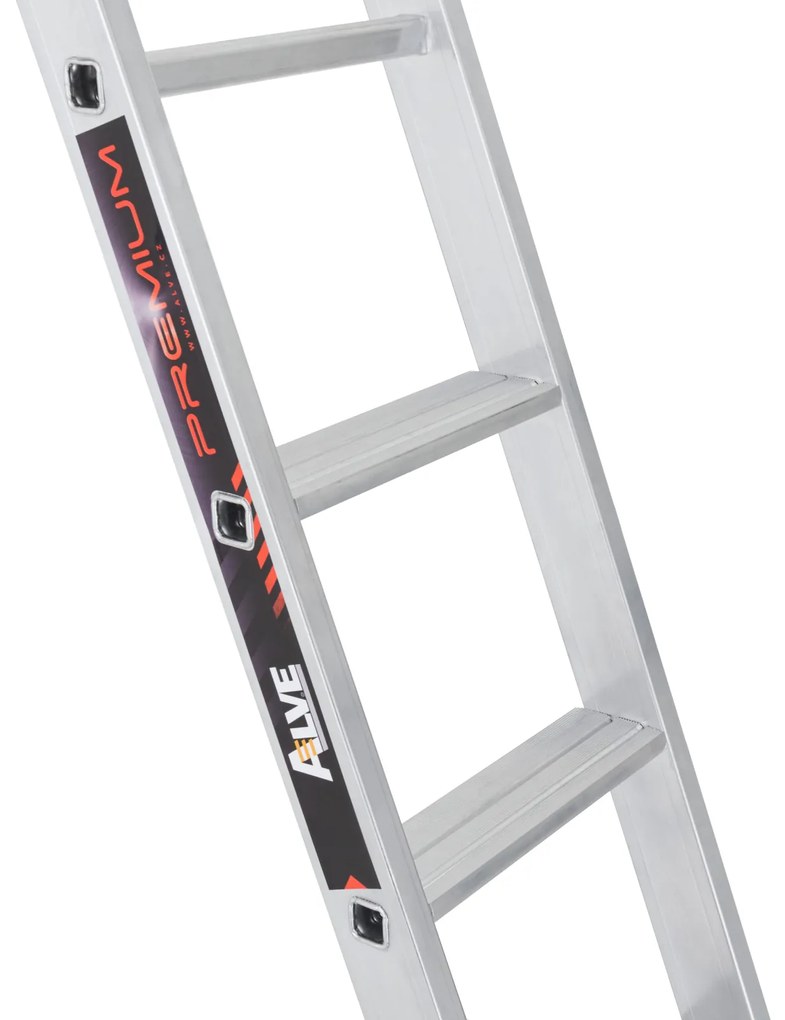 Aluminiowa jednodniowa drabina ALVE PREMIUM z stopniami, 1x10 szczebli, długość 2,97 m