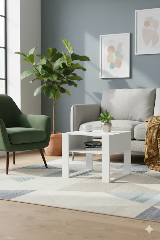 Biała kwadratowa ława do salonu L8-Z62