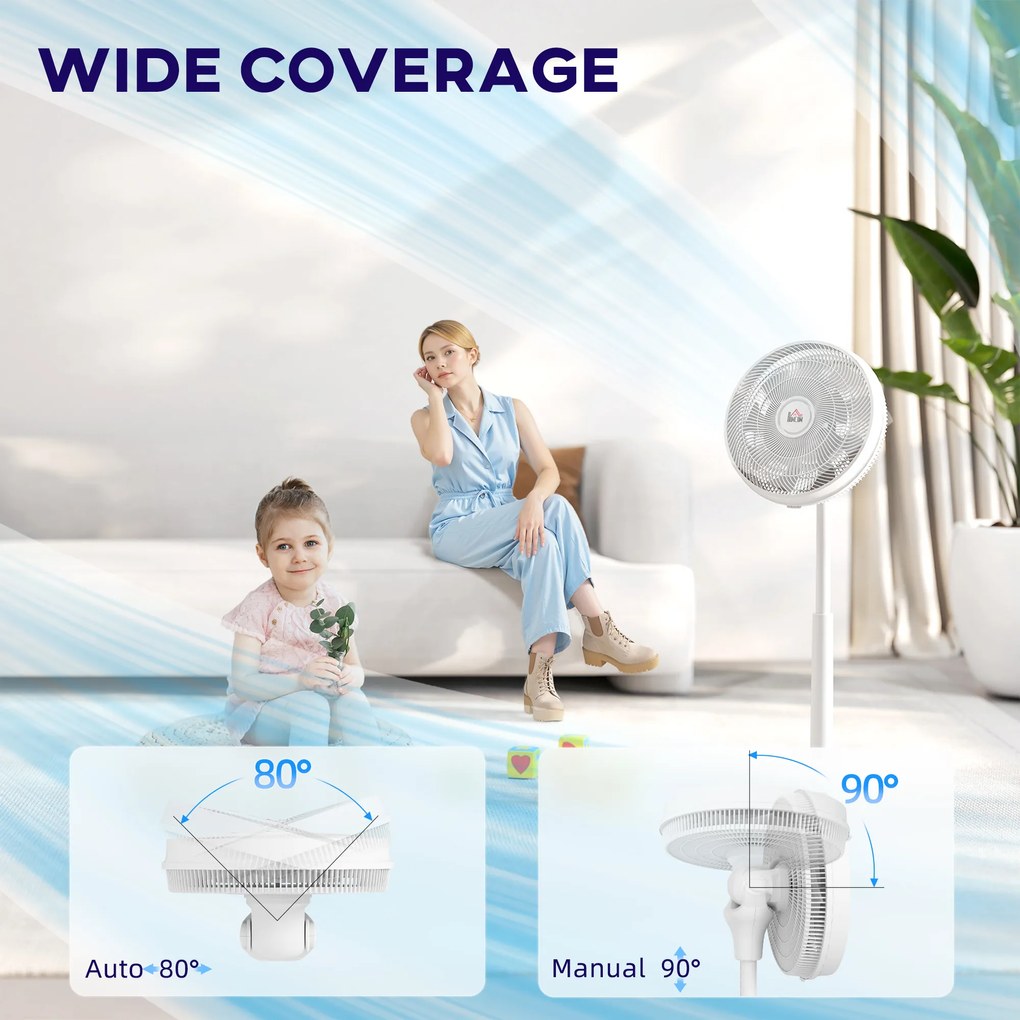 HOMCOM Wentylator, Klimatyzacja, 3 Tryby, Wyświetlacz LED, Oszylujący, Plastik, Biały