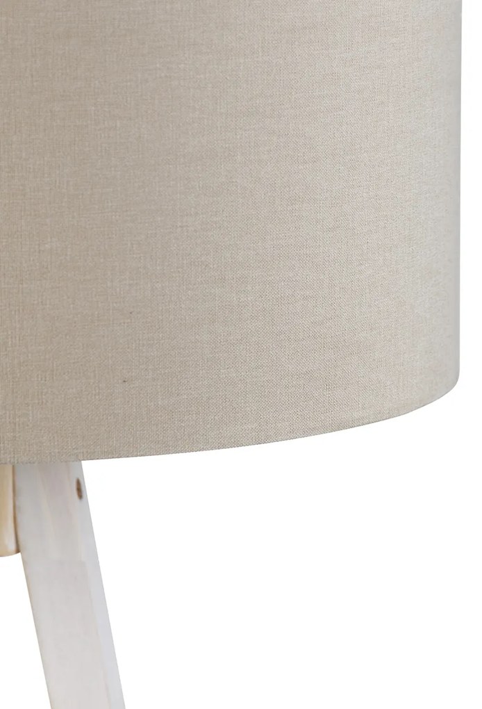Lampa podłogowa trójnóg biała z jasnobrązowym abażurem z tkaniny 50 cm - Tripod Classic Rustykalny / Vintage Oswietlenie wewnetrzne