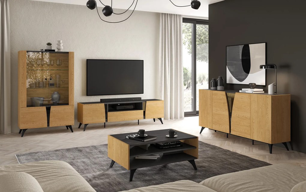 Witryna do salonu HESTIA 1W1D 58cm dąb/czarna lewa ML MEBLE