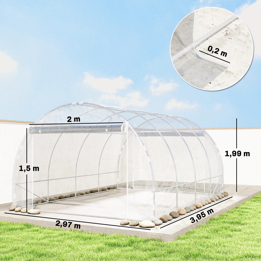 Outsunny Tunel foliowy (polytunnel), szklarnia z możliwością wejścia z ocynkowaną stalową ramą i odporną na UV pokrywą PE, przezroczysty | Aosom PL