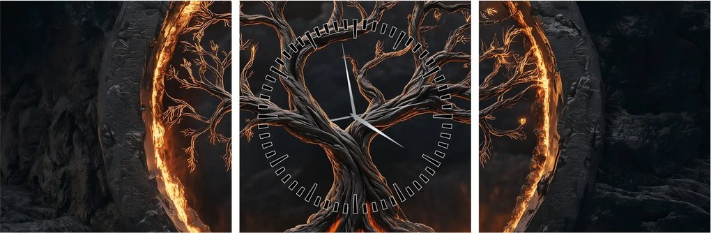 Obraz – Drzewo życia w lawie I. (z zegarem) (90x30 cm)