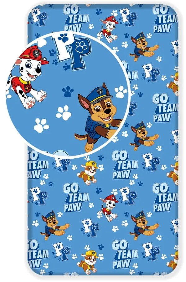 Niebieskie bawełniane prześcieradło dziecięce z gumką 90x200 cm Paw Patrol – Jerry Fabrics