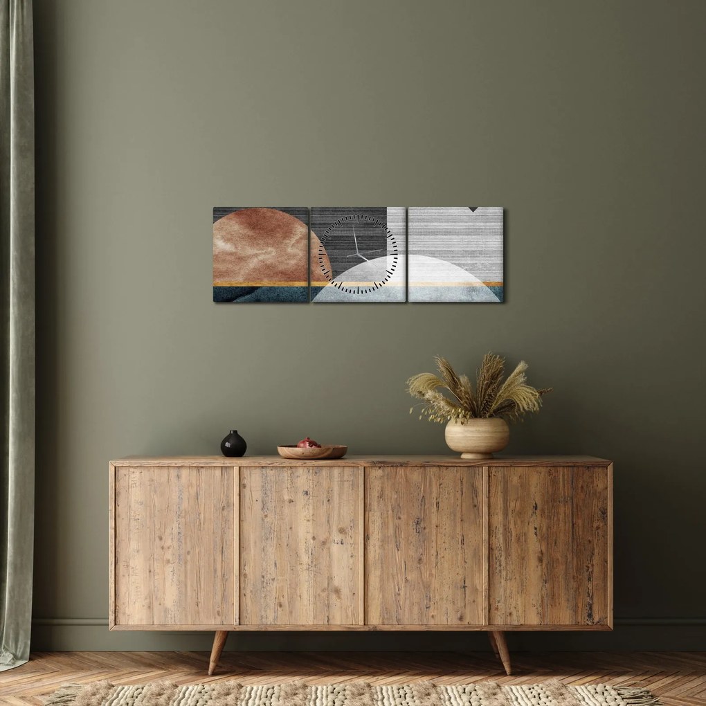 Obraz - Kształty i tekstury (z zegarem) (90x30 cm)