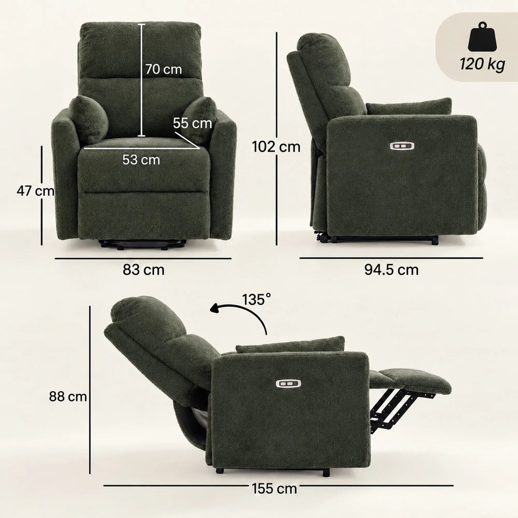 HOMCOM Fotel z funkcją podnoszenia z masażem i ogrzewaniem, elektryczny fotel relaksacyjny z Teddyfleece dla seniorów, Ciemnozielony | Aosom PL