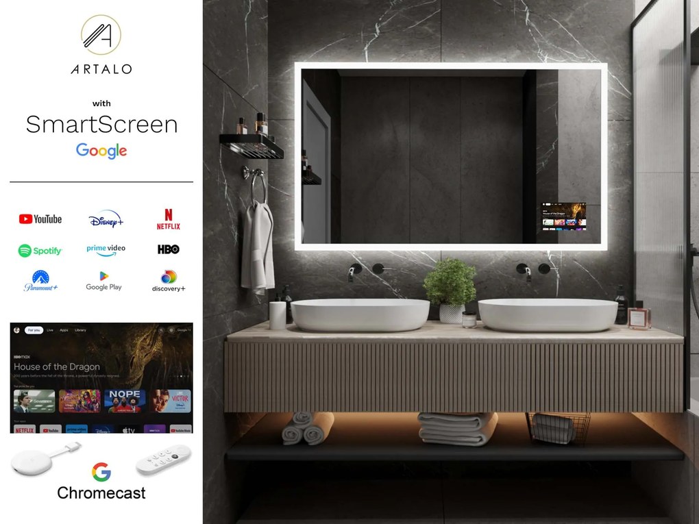 SMART LED lustro do łazienki z oświetleniem M1 + SmartScreen with Google Chromecast