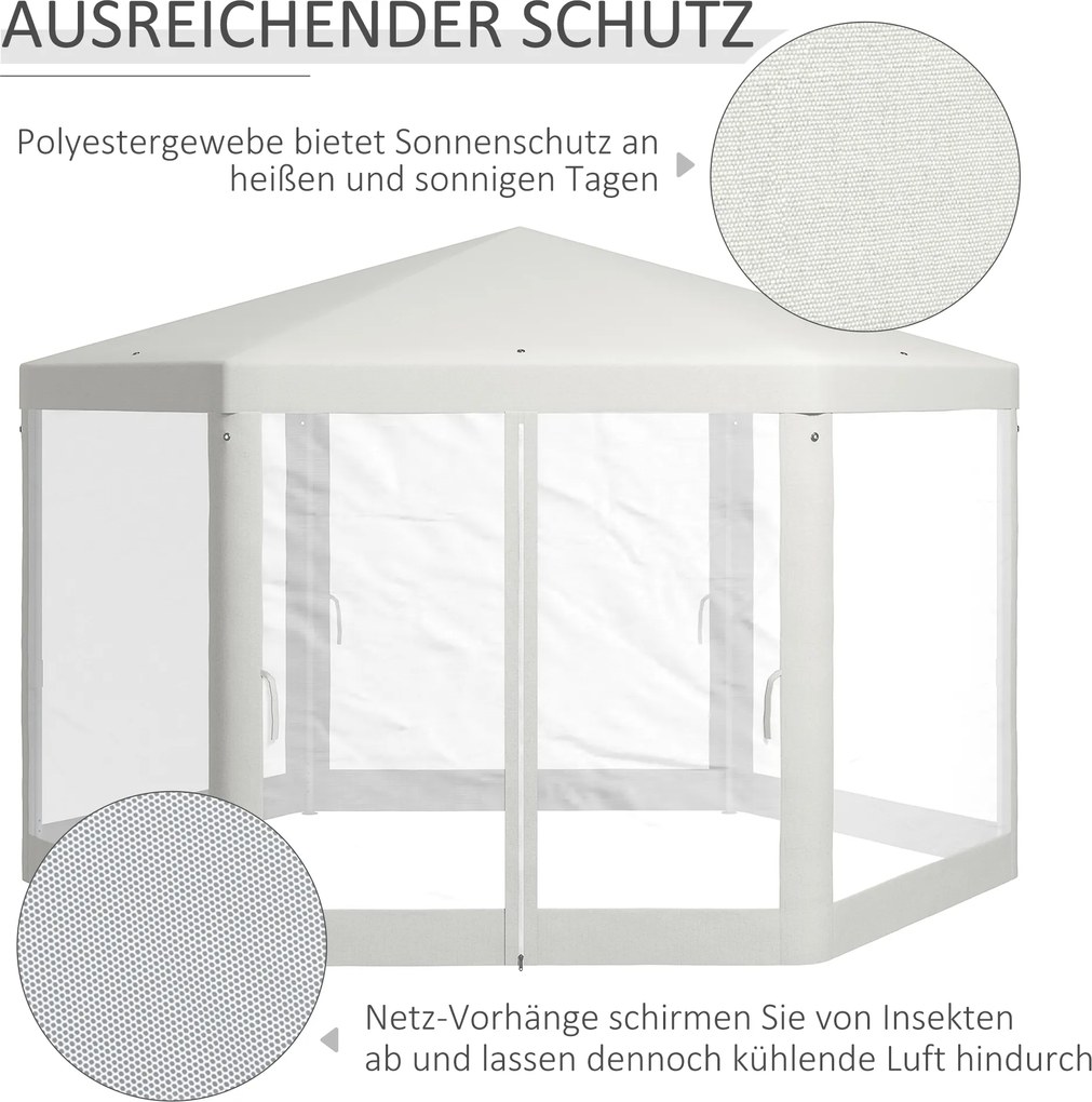 Outsunny Pawilon Ogrodowy, 6-Kątny, Moskitiery, Stelaż Metalowy, 3,94x3,412x2,5m, Kremowy