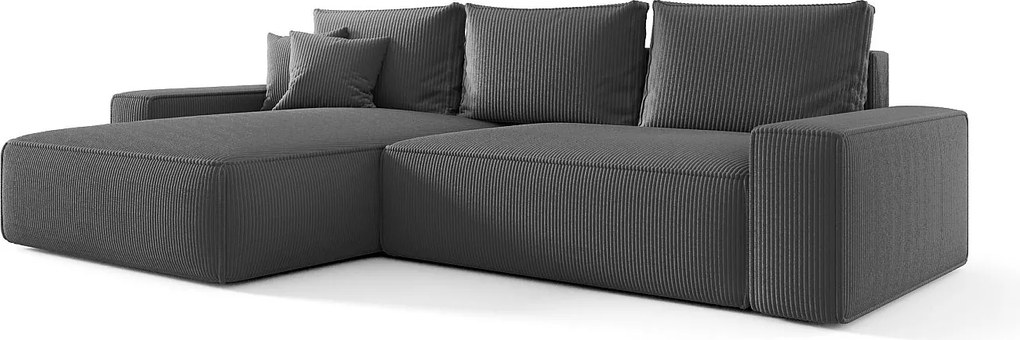 Narożnik MONA z funkcją spania POSO 60 szary lewy sofa w kształcie litery L z pojemnikiem na pościel kanapa do salonu sofa rozkładana