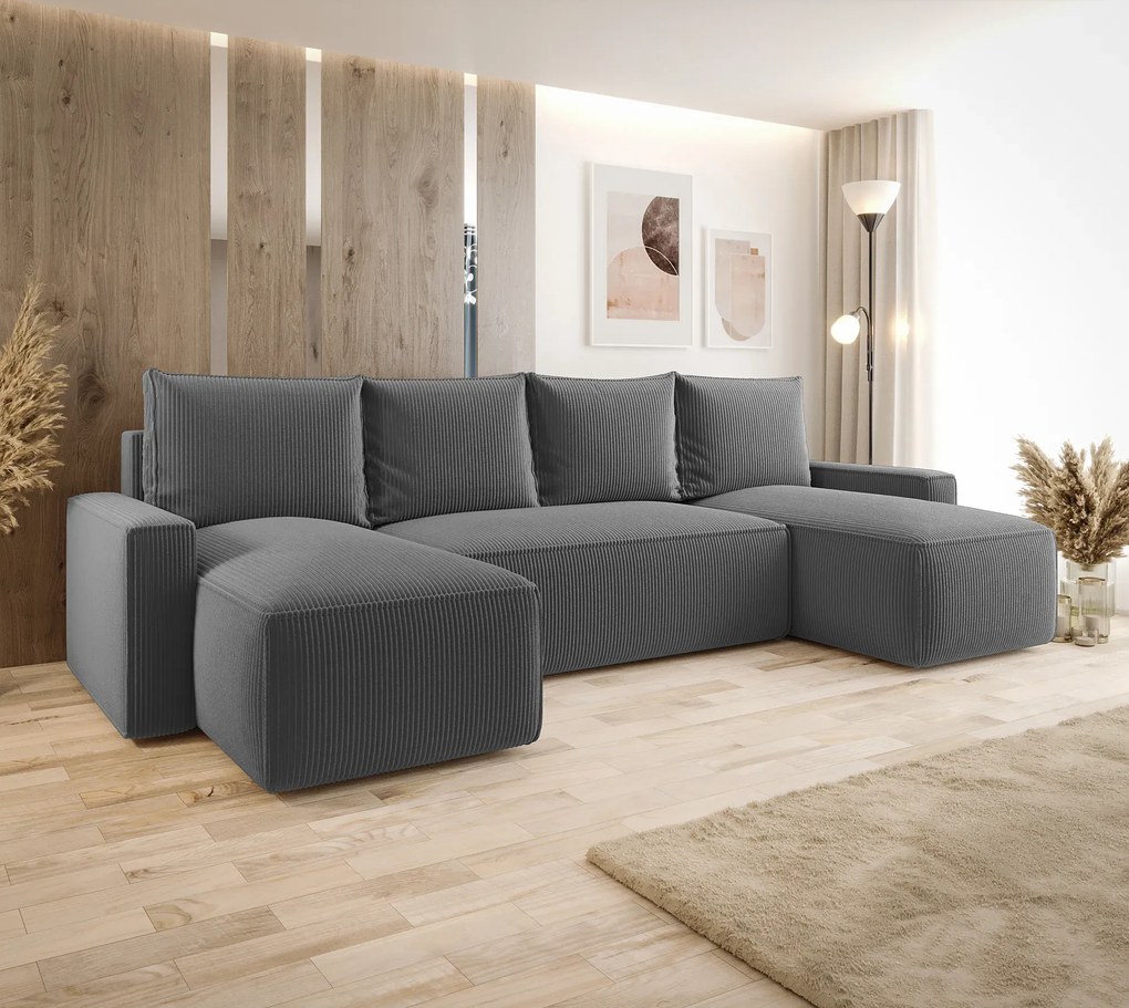 Szary tapicerowany narożnik rozkładany z pojemnikiem F9-G05