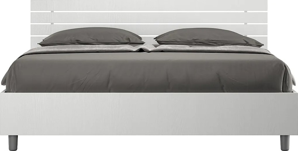 Łóżko wyposażone w stelaż z listwami 160x190 Nachylony zagłówek z listwami Frassino biała Ankel