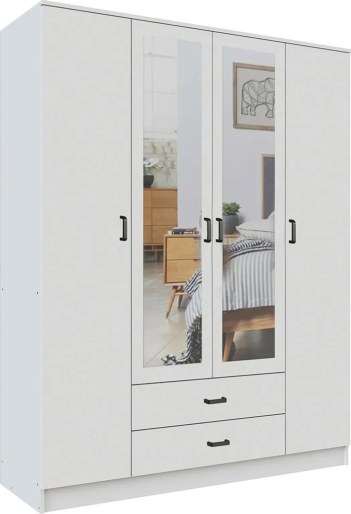 Biała szafa czterodrzwiowa z lustrem M2-M49