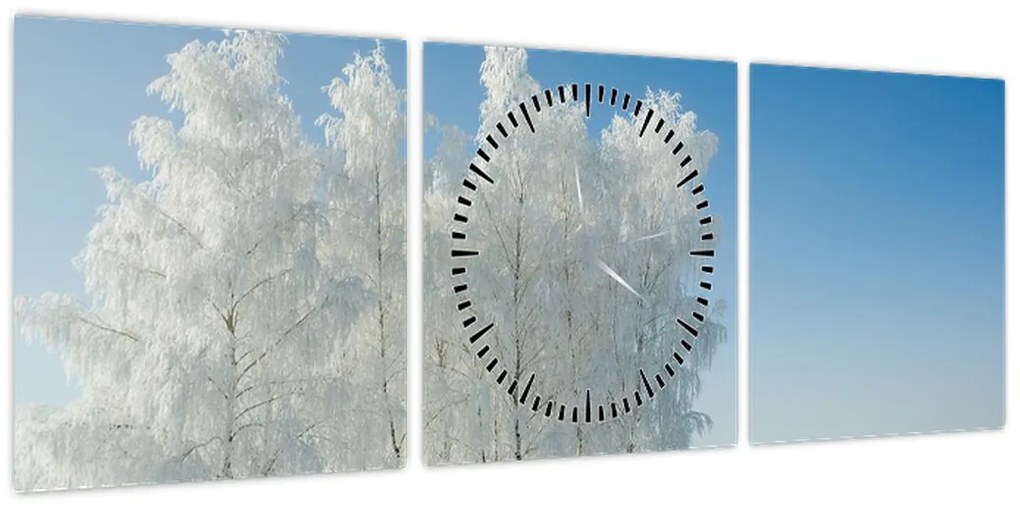 Obraz zaśnieżonego krajobrazu (z zegarem) (90x30 cm)