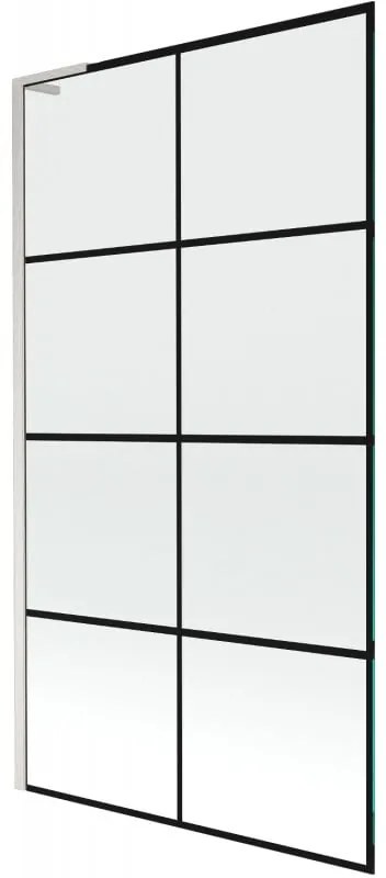 Mexen Next L parawan nawannowy 1-skrzydłowy 100 x 150 cm, czarna kratka, nikiel szczotkowany - 895-100-000-03-77-97