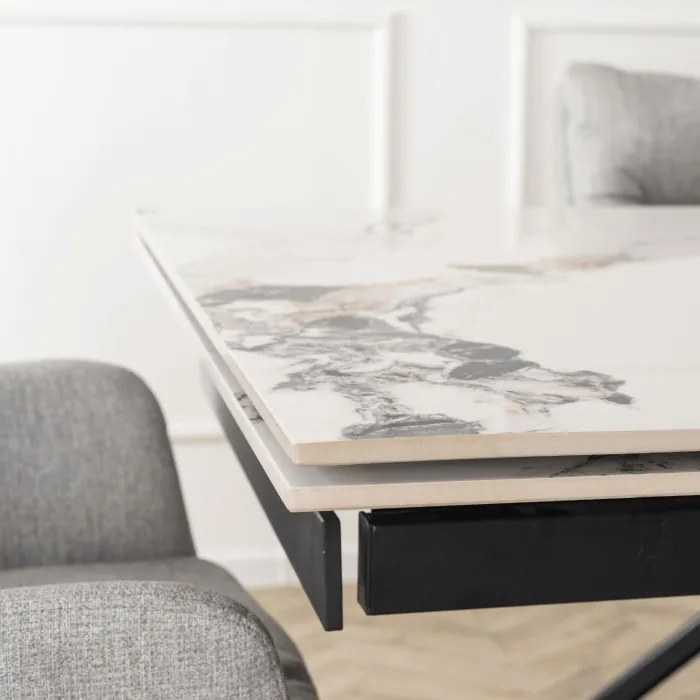 Stół Rozkładany Prostokątny REX 2 180-240 cm Ceramiczny Biały Marmur/Czarny do Jadalni Nowoczesny Loft