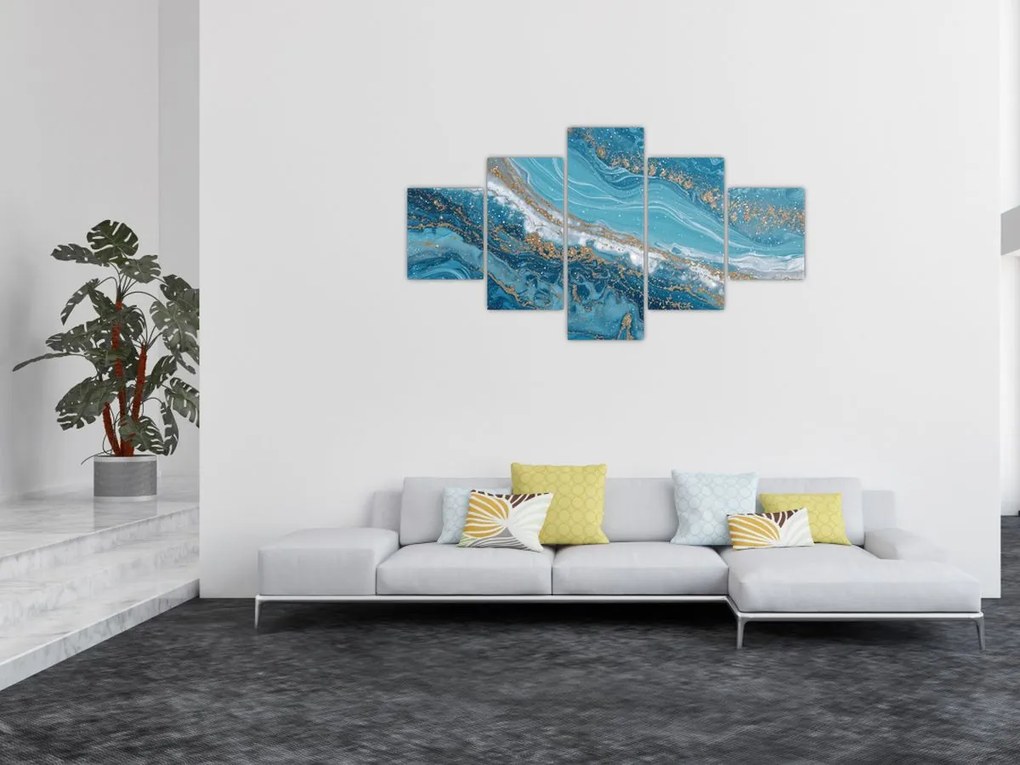 Obraz - Jasnoniebieski marmur ze złotem I. (125x70 cm)