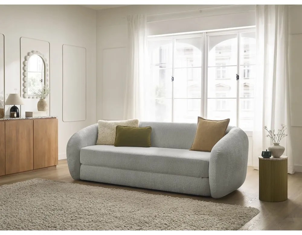 Jasnoszara rozkładana sofa z tkaniny szenilowej 228 cm Neyo – Bobochic Paris