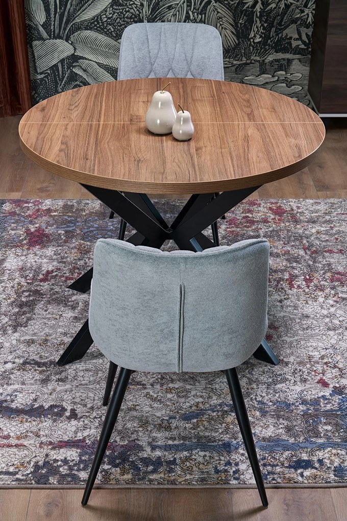 Stół do jadalni okrągły rozkładany płyta orzech/czarny 100-250/100/75 PERONI