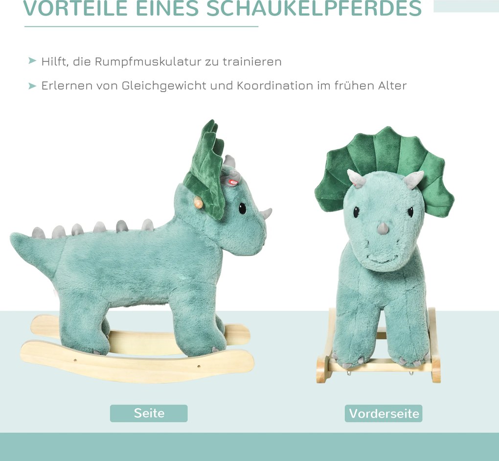 HOMCOM Koń na biegunach pluszowy zwierzak na biegunach huśtawka dla dzieci zabawka dzieci ciemnozielony