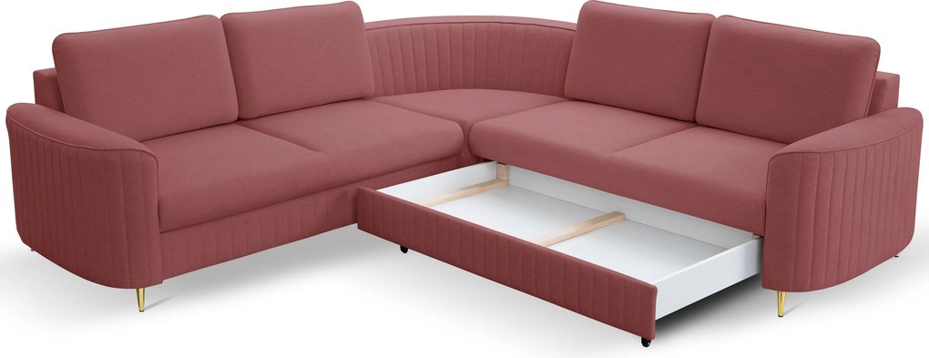Masseno Narożnik VELA z funkcją spania i pojemnikiem na pościel Narozniki L, Rozkładana sofa - Bordowy, CASTEL 59
