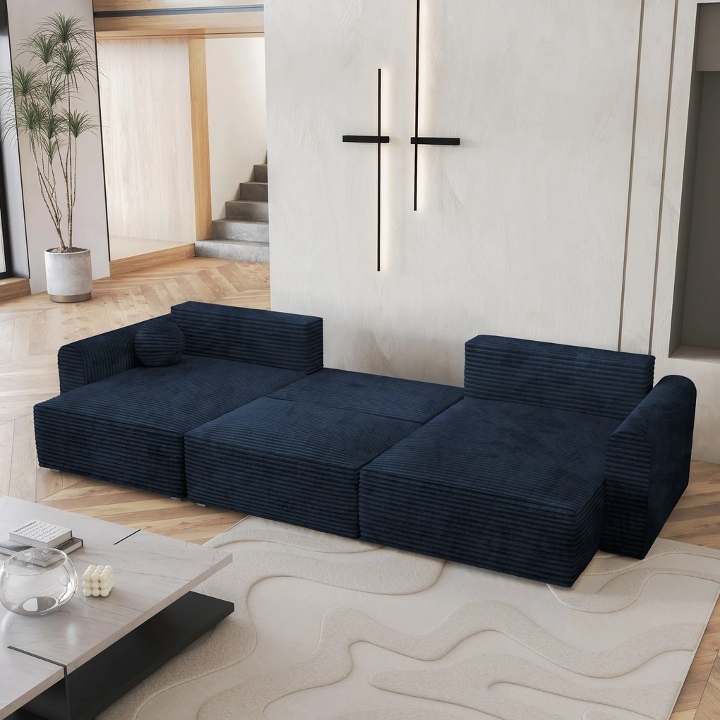 Masseno Narożnik FENTO z funkcją spania i pojemnikiem na pościel Narozniki U, Rozkładana sofa - Niebieski, TILIA 77