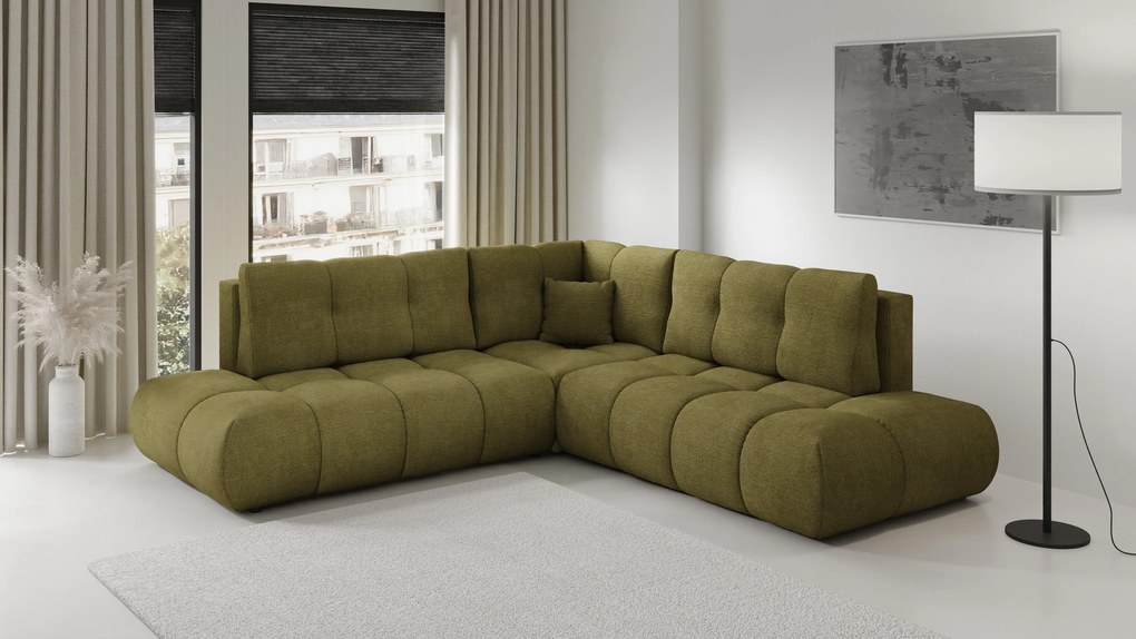 Masseno Narożnik DUCA z funkcją spania i pojemnikiem na pościel Narozniki L, Rozkładana sofa - Zielony, FLOW 12
