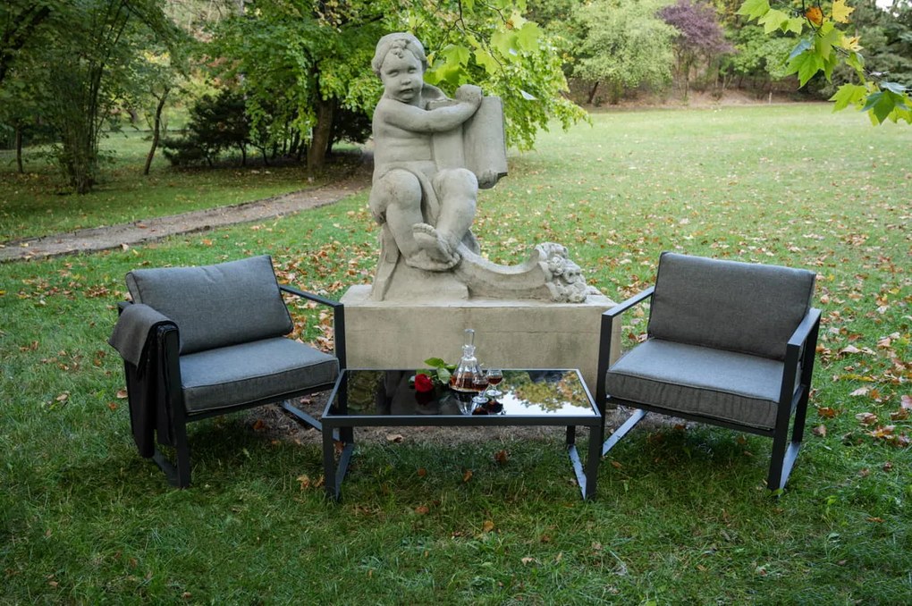 Mały zestaw balkonowy (2 x fotel i stolik) MOSTRARE szare aluminium