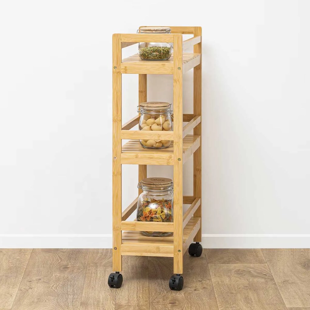 Mobilny regał kuchenny LINHA, 3 poziomy, bambusowy