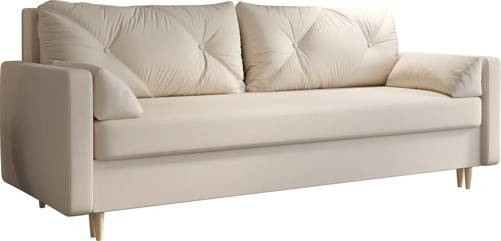 Kremowa tapicerowana welurem sofa rozkładana - Ahmo