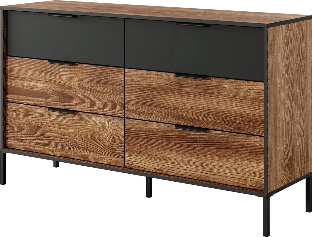 Komoda MILANO 137 cm do Salonu Sypialni 6 Szuflad Odcienie brązu