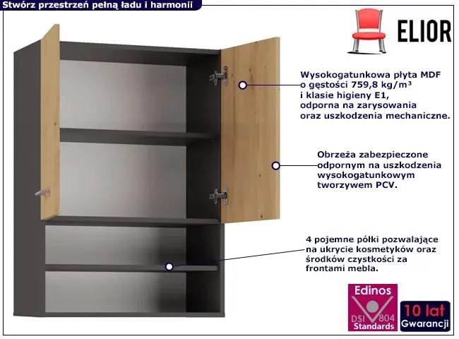 Szafka łazienkowa wisząca antracyt + dąb artisan - Sirella 4X