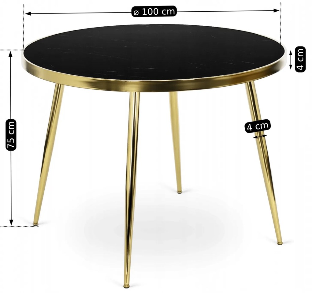 Stół Okrągły TINGA 100 cm Czarny/Złoty Glamour