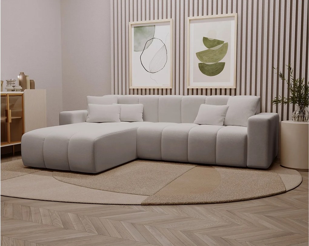 Emporius Miral narożnik w kształcie L - sofa do salonu bez funkcji spania i bez pojemnika - nowoczesny styl, lewostronny, tkanina aksamitna, jasny szary (Komodo 20)