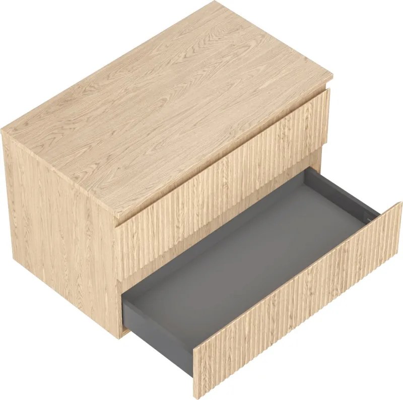 Mexen Rivel szafka łazienkowa podumywalkowa 80 cm z blatem, 2 szuflady, ryflowana , dąb - 91A20-08047-2-BFFC81