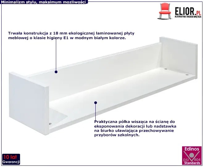 Biała minimalistyczna półka ścienna - Benny 4S