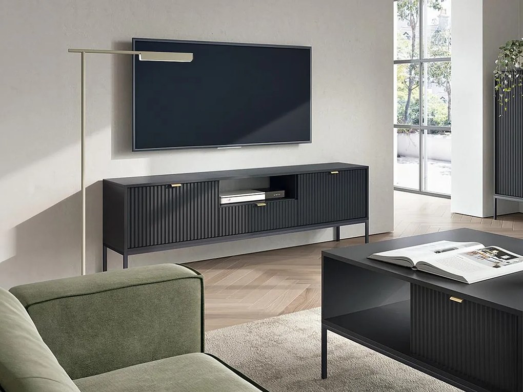 Szafka RTV - 2 drzwi, 1 szuflada i 1 wnęka - Czarna - LIOUBA marki Pascal Morabito