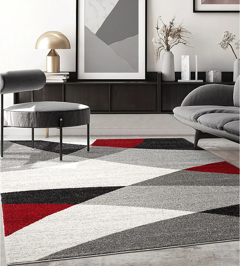 Dywan Pearl Nowoczesny Salon Krój konturowy, Szary Czerwony, 240 x 330 cm