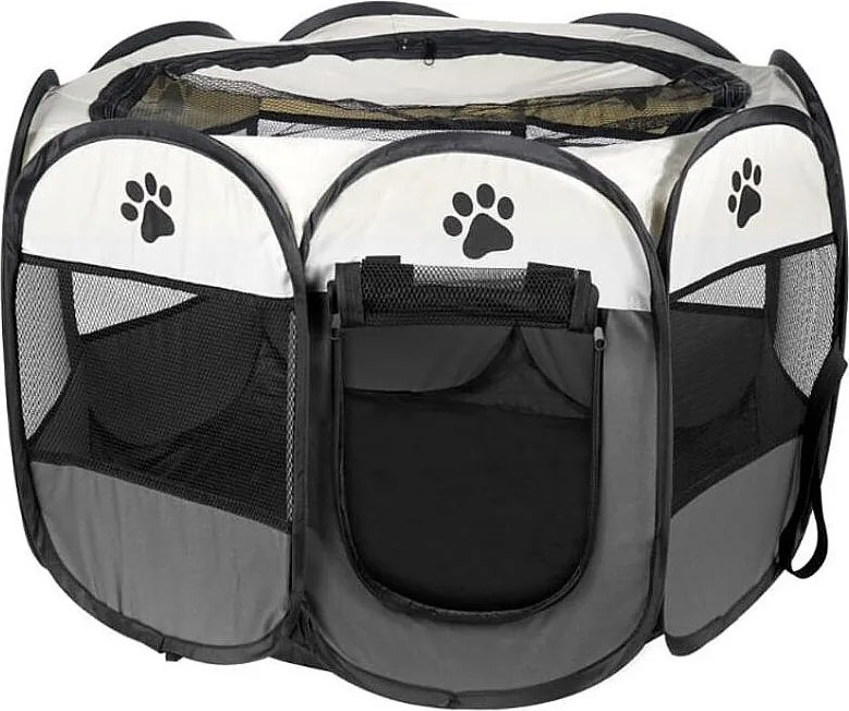 Składany kojec dla psa i kota Valora w kolorze szarym z siatkowymi ściankami