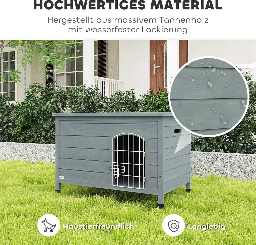 Buda PawHut dla psów, domek z drzwiami, transportowa klatka, domek dla zwierząt, świerk, szary