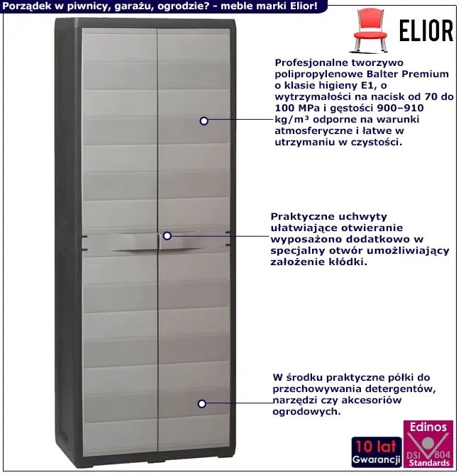 Szara szafa gospodarcza z 3 półkami czarny + szary R8-Z61