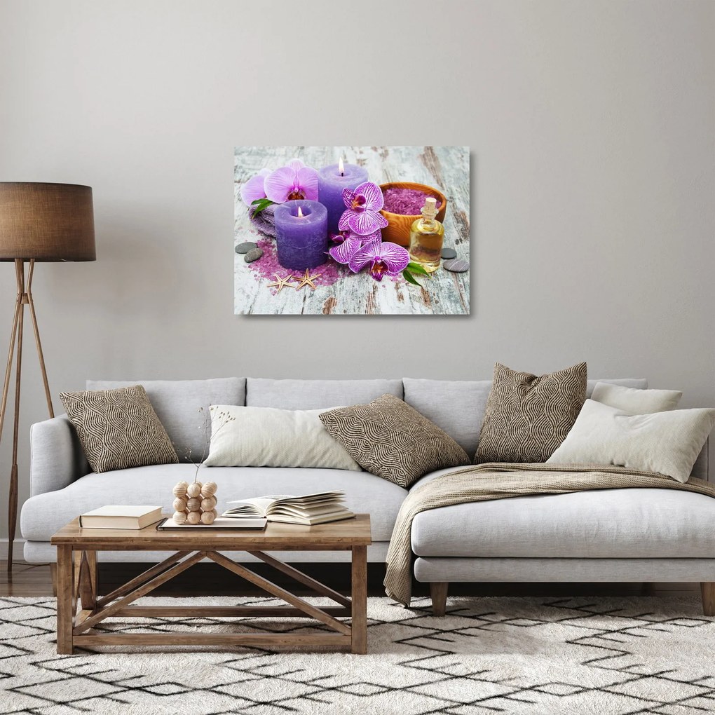 Obraz na szkle - storczyki i świece (70x50 cm)